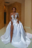 Gorgeous Long A-line One Shoulder Beading Wedding Dress With Slit