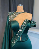 Gorgeous Long Dark Green Mermaid Crystals Prom Dress With Lace