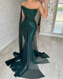 Gorgeous Long Dark Green Mermaid Sleeveless Prom Dresses With Slit-misshow.com