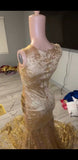Gorgeous Long Gold Mermaid Lace Sleeveless Sexy Prom Dress