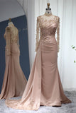 Gorgeous Long High Neck Beading Sequined Prom Dress With Long Sleeves-misshow.com