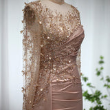 Gorgeous Long High Neck Beading Sequined Prom Dress With Long Sleeves-misshow.com