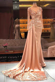Gorgeous Long High Neck Beading Sequined Prom Dress With Long Sleeves
