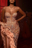 Gorgeous Long Mermaid Beading Sleeveless Split Prom Dress With Ruffles-misshow.com