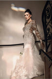 Gorgeous Long Mermaid Lace Wedding Dresses With Long Sleeves-misshow.com