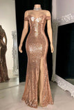 Gorgeous Long Mermaid Off-the-shoulder Sequined Split Prom Dress-misshow.com
