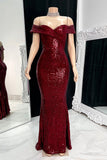 Gorgeous Long Mermaid Off-the-shoulder Sequined Split Prom Dress