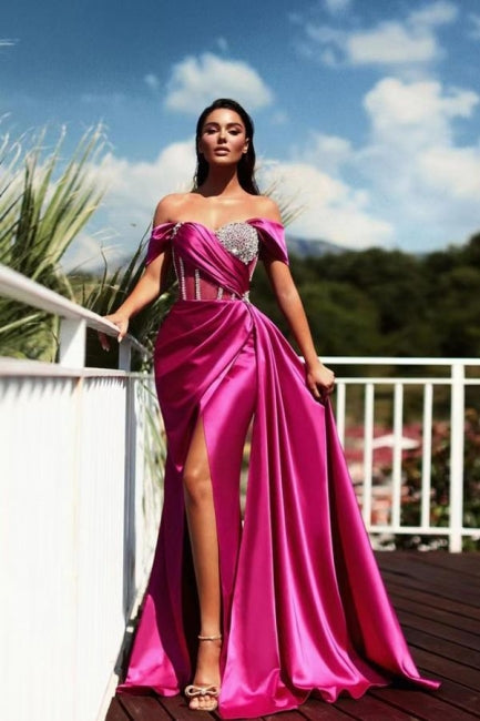 Gorgeous Long Mermaid Off-the-shoulder Sleeveless Split Evening Dresses With Glitter-misshow.com