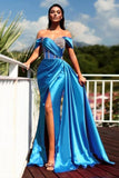 Gorgeous Long Mermaid Off-the-shoulder Sleeveless Split Evening Dresses With Glitter-misshow.com