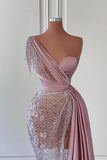 Gorgeous Long Mermaid One Shoulder Beading Sleeveless Prom Dress With Lace-misshow.com