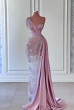 Gorgeous Long Mermaid One Shoulder Beading Sleeveless Prom Dress With Lace-misshow.com