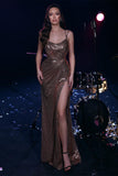 Gorgeous Long Mermaid One Shoulder Sequined Sleeveless Prom Dress With Slit-misshow.com