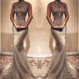 Gorgeous Long Mermaid Sexy Lace Sequined Sleeveless Prom Dress-misshow.com