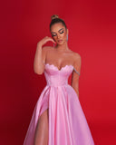Gorgeous Long Pink A-line Off-the-shoulder Prom Dress With Slit-misshow.com