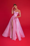 Gorgeous Long Pink A-line Off-the-shoulder Prom Dress With Slit