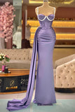 Gorgeous Long Purple Mermaid Sleeveless Straps Prom Dress With Ruffles-misshow.com