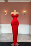 Gorgeous Long Red Column Sweetheart Jewels Prom Dress With Feathers