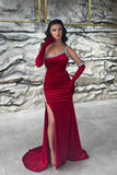 Gorgeous Long Red One Shoulder Sequined Sleeveless Prom Dress With Slit