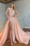 Gorgeous Long-Sleeve Split Mermaid Evening Gowns With Beads