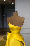 Gorgeous Long Yellow A-line Sequined Sleeveless Prom Dress-misshow.com