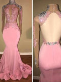 Gorgeous Mermaid High Neck Jersey Applique Long Sleeves Prom Dresses