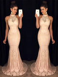Gorgeous Mermaid High Neck Sleeveless Ruffles Lace Prom Dresses