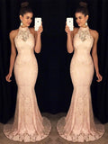 Gorgeous Mermaid High Neck Sleeveless Ruffles Lace Prom Dresses