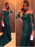 Gorgeous Mermaid Long Sleeves Off-the-Shoulder Lace Prom Dresses