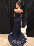 Gorgeous Mermaid Off-the-Shoulder Long Sleeves Lace Stretch Crepe Prom Dresses