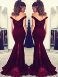 Gorgeous Mermaid Off-the-Shoulder Sleeveless Lace Elastic Woven Satin Prom Dresses