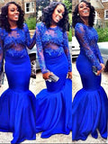 Gorgeous Mermaid Satin Long Sleeves Scoop Applique Floor-Length Prom Dresses