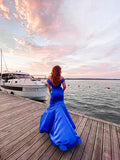 Gorgeous Mermaid Satin Ruffles Off-the-Shoulder Sleeveless Prom Dresses