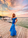 Gorgeous Mermaid Satin Ruffles Off-the-Shoulder Sleeveless Prom Dresses