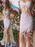 Gorgeous Mermaid Scoop Sleeveless Applique Tulle Floor-Length Prom Dresses