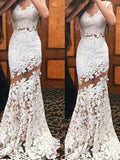 Gorgeous Mermaid Scoop Sleeveless Lace Prom Dresses