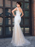 Gorgeous Mermaid Sheer Neck Applique Short Sleeves Long Net Prom Dresses