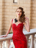 Gorgeous Mermaid Sheer Neck Sleeveless Applique Tulle Prom Dresses