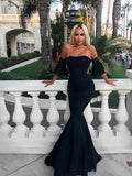 Gorgeous Mermaid Sleeveless Off-the-Shoulder Floor-Length Ruffles Stretch Crepe Prom Dresses