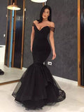 Gorgeous Mermaid Sleeveless Off-the-Shoulder Ruffles Tulle Prom Dresses
