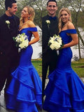 Gorgeous Mermaid Sleeveless Off-the-Shoulder Satin Layers Prom Dresses