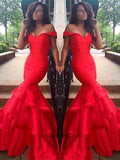 Gorgeous Mermaid Sleeveless Off-the-Shoulder Satin Layers Prom Dresses