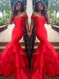 Gorgeous Mermaid Sleeveless Off-the-Shoulder Satin Layers Prom Dresses