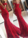 Gorgeous Mermaid Sleeveless Off-the-Shoulder Tulle Applique Prom Dresses