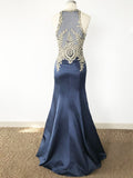 Gorgeous Mermaid Sleeveless Scoop Applique Satin Prom Dresses