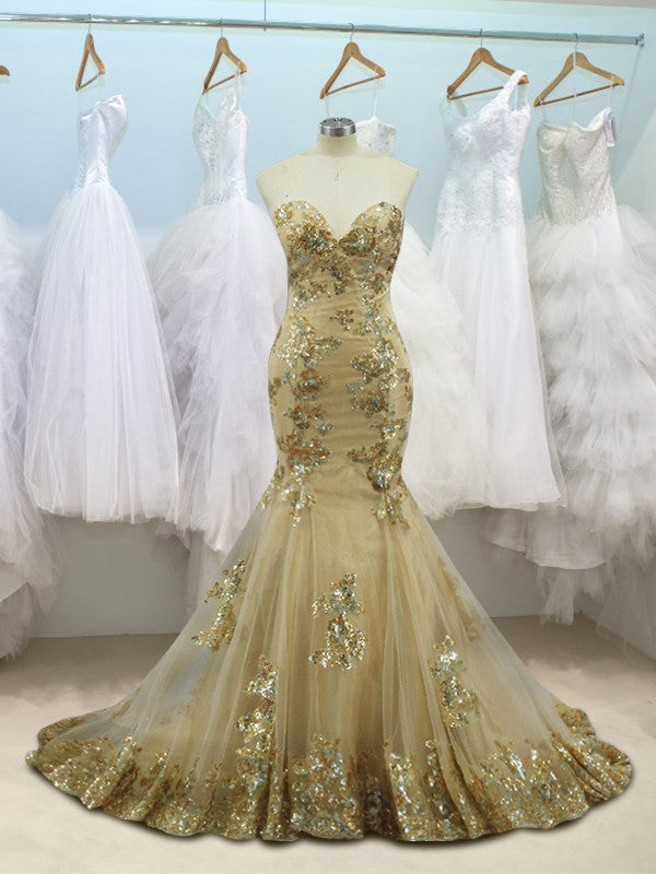 Gorgeous Mermaid Sleeveless Sweetheart Sequin Tulle Prom Dresses