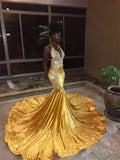 Gorgeous Mermaid Sleeveless V-neck Court Train Lace Velvet Prom Dresses