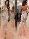 Gorgeous Mermaid Sweetheart Sleeveless Beading Tulle Prom Dresses