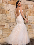 Gorgeous Mermaid Tulle Applique Sleeveless Spaghetti Straps Floor-Length Prom Dresses