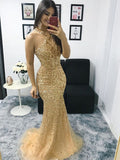 Gorgeous Mermaid Tulle Beading Halter Sleeveless Prom Dresses