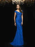 Gorgeous Mermaid V-neck Lace Sleeveless Long Lace Mother of the Bride Prom Dresses